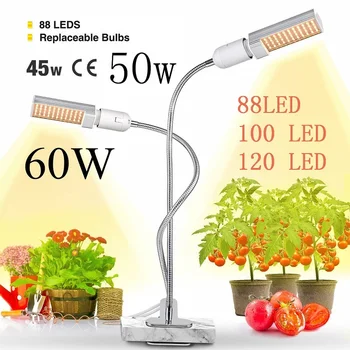 

LED Plant Sunlike Intensity Lights Full Spectrum 45W 50W 60W E27 DOUBLE Flexible Gooseneck Head For Greenhouse Flower phyto lamp