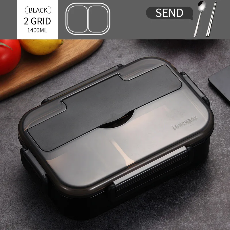 1400ml 2 Grid Black WORTHBUY японский детский Ланч-бокс из нержавеющей стали 304, Ланч-бокс с отсеком, посуда, контейнер для микроволновой печи - Цвет: 1400ml 2 Grid Black