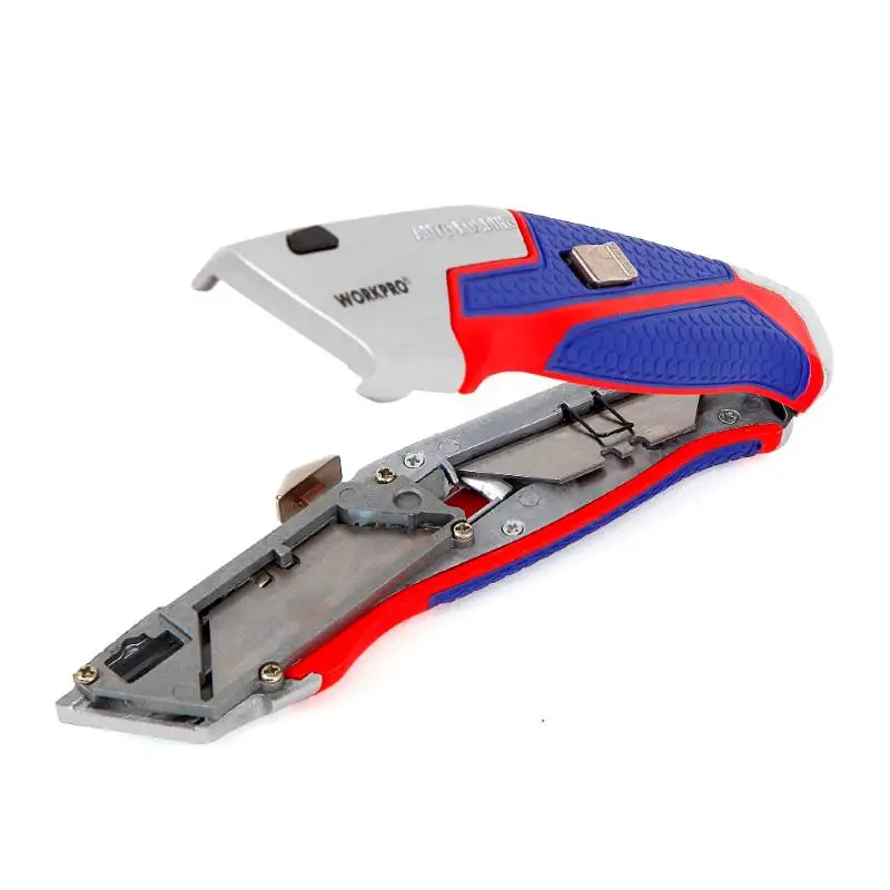 

WORKPRO W013012 4 Position Fixed Blade Knife Multi Purpose Knife Auto-Loading Retractable Utility Knife with Extra Blades
