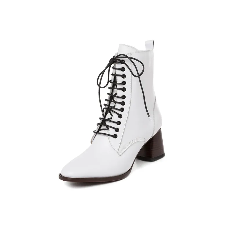 MORAZORA/Новинка года; Брендовые ботильоны из натуральной кожи; модная женская обувь на шнуровке на высоком каблуке с квадратным носком; зимние однотонные женские ботинки