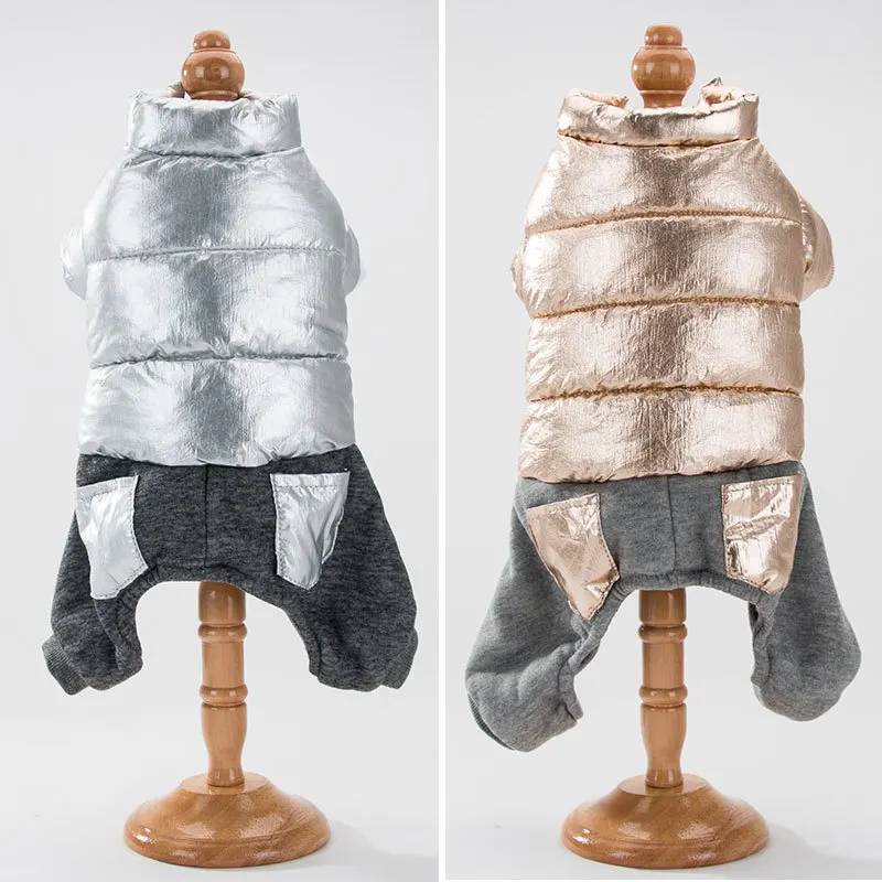 Золотая/серебряная куртка для собак, комбинезон, зимняя одежда для собак, теплая одежда для домашних животных, Комбинезоны для щенков, костюм для маленькой собачки, одежда для домашних животных