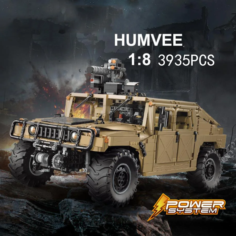 

Modern Military Radio 2.4ghz Remote Control 4x4 1:8 Scale Hum Armored Humvee Building Block Model Brick Rc Car Toy Collection