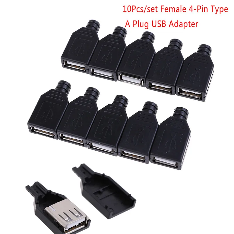 10Pcs/Lot  Female 4-Pin Type A Plug USB Adapter DIY With Plastic Cover USB Connectors