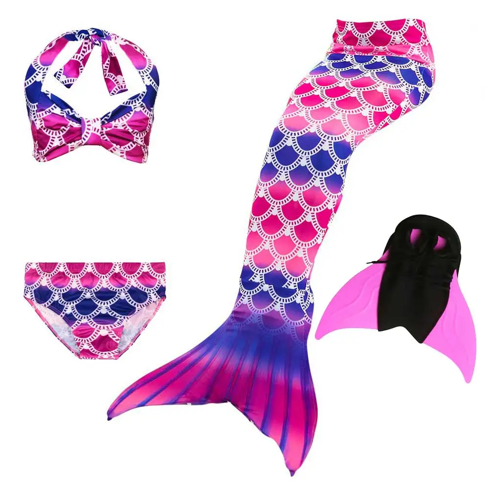Костюм с хвостом русалки для девочек детский плавательный костюм с изображением рыбы бикини и платье с хвостом русалки косплей для плавания матч монофин ласты