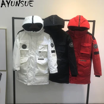 

AYUNSUE 2020 New Winter Down Jacket Woman Hooded Korean Oversize White Duck Down Coat Women Overcoat Parka Couple KJ3343