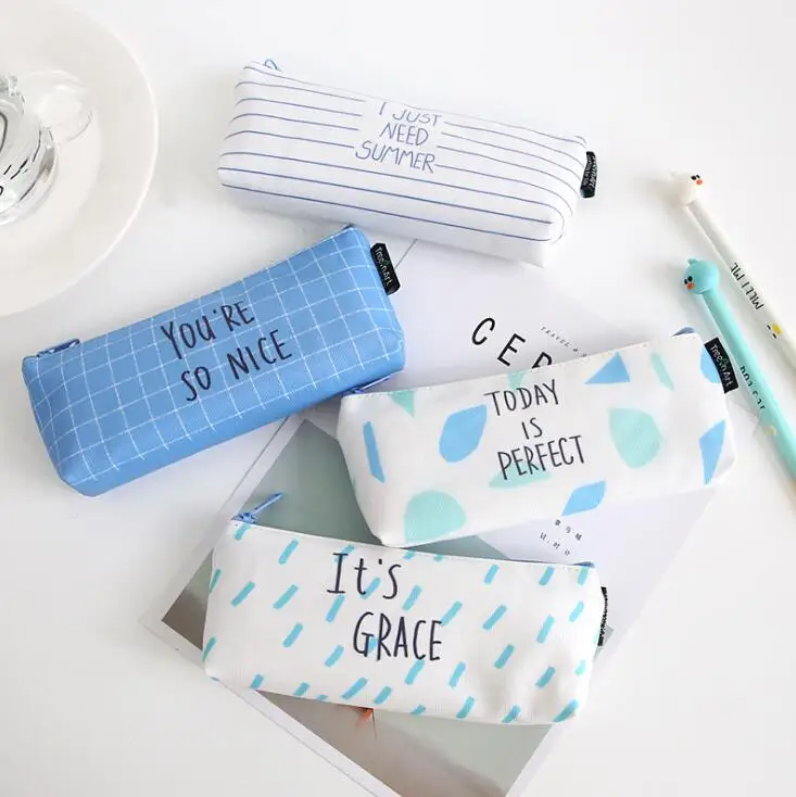 

Blue Island Trapezoid Geometry tripe Pencil Bag Stationery Storage Organizer Pencil Case School Supply