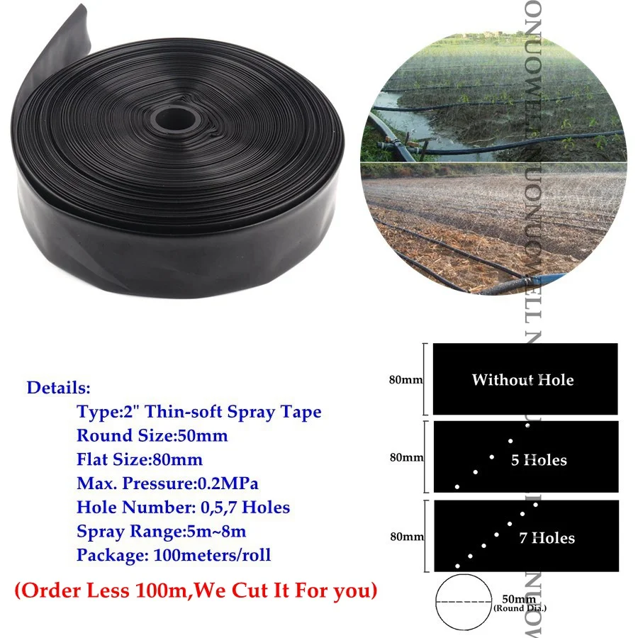 40 м~ 5 м 0~ 7 отверстий " N80 Φ50мм тонкий-мягкий спрей лента сельскохозяйственных культур орошения шланг парник капельный полив шланг