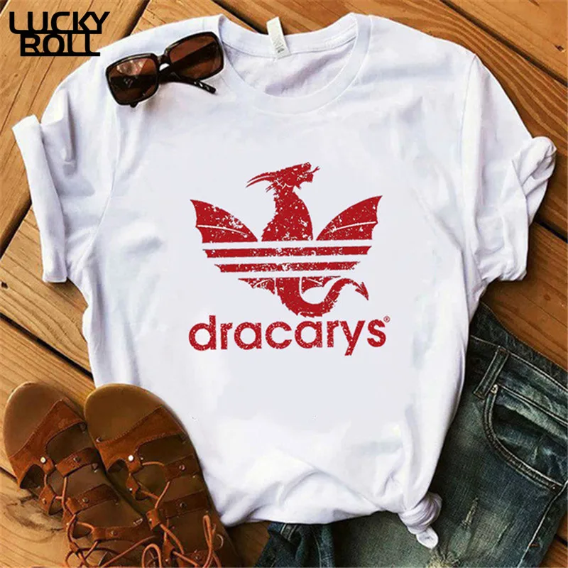 

Dracarys GAME OF THRONE Female T Shirt Women Summer 2019 Dragon Print red pattern Casual Plus Size Streetwear Gothic T-shirt