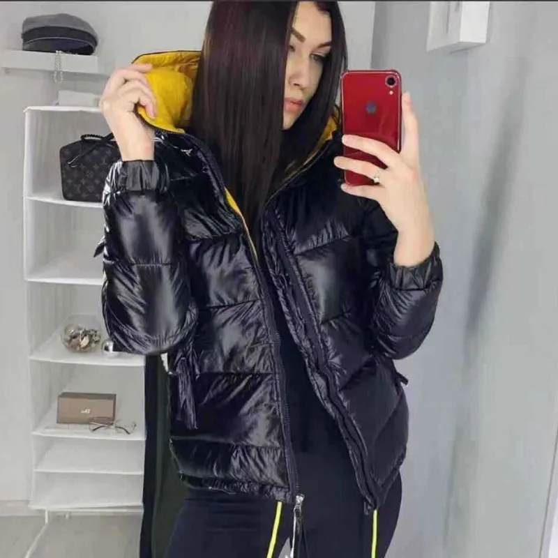 black puffer jacket FORERUN/глянцевая женская куртка-пуховик модная зимняя парка с капюшоном теплая тонкая куртка-бомбер с хлопковой подкладкой - Цвет: black puffer jacket