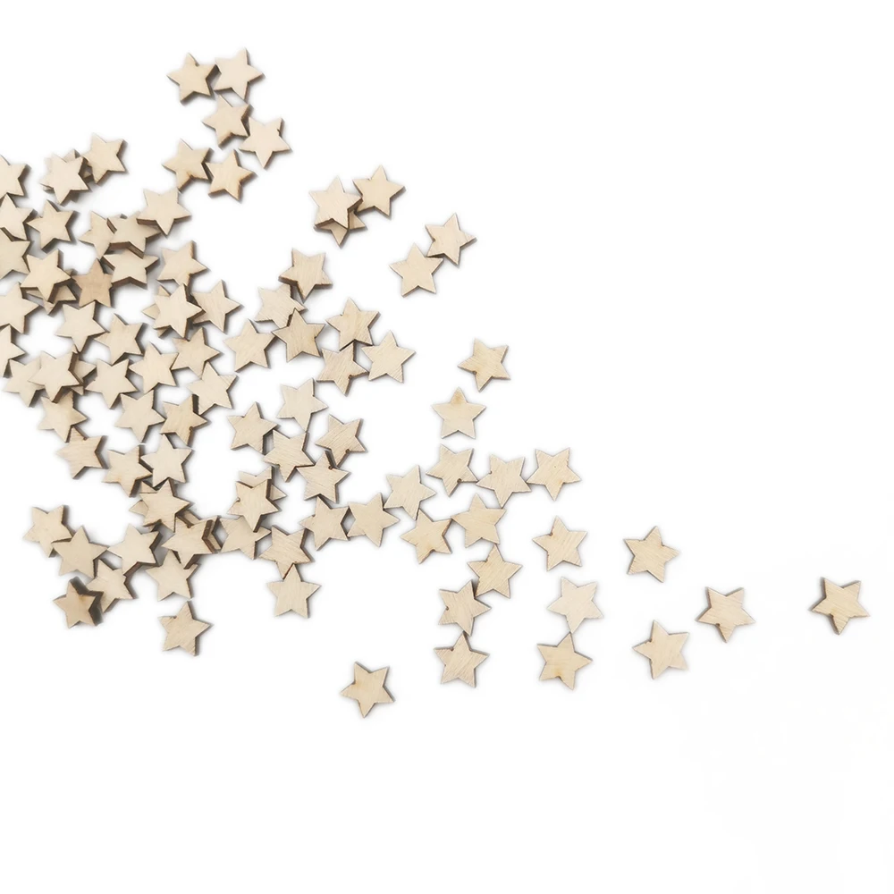 100pcs 10mm Star Pattern Wooden Scrapbooking Collection Craft for Handmade Accessory Slices Decoration Home DIY