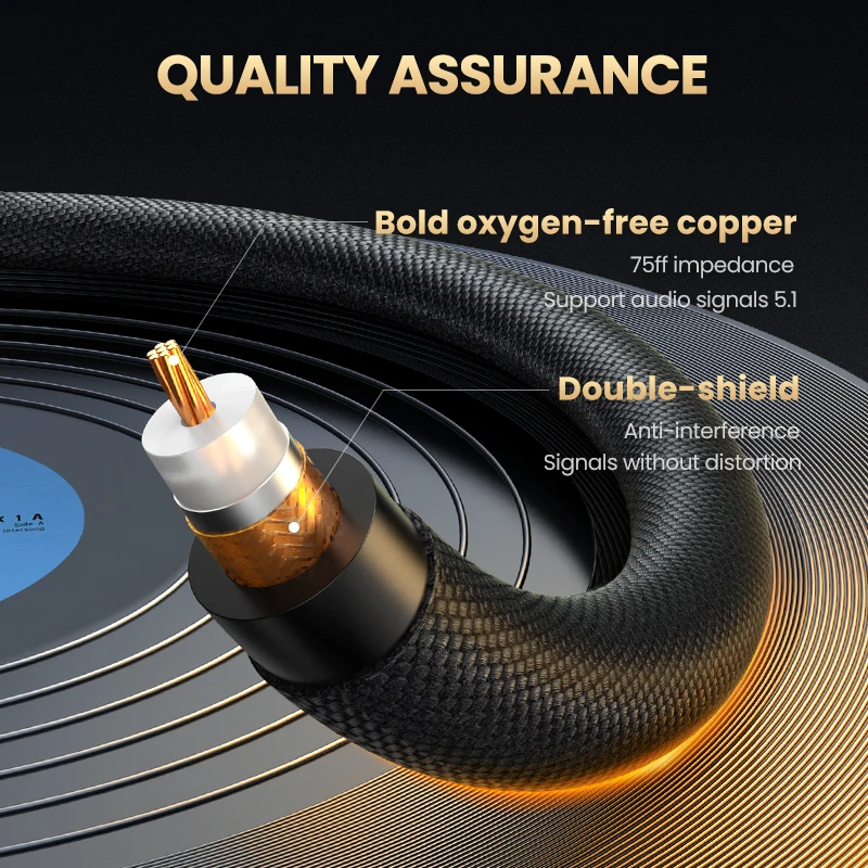 Коаксиальный кабель Ugreen HiFi 5 1 SPDIF RCA штекер стерео аудио нейлоновый 3 м видеокабель