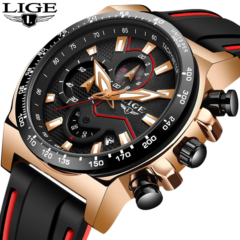 Relogio Masculino LIGE новые силиконовые водонепроницаемые мужские часы Топ бренд класса люкс кварцевые часы Мужские Военные Спортивные Хронограф