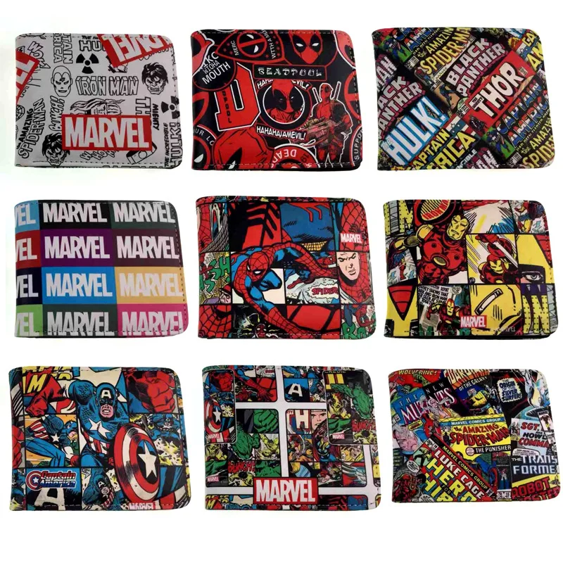 Marvel Wallet Spiderman Super Heroes Anime Men's Wallet Clutch Bag PU Cartoons Men Purse Card Holder Fashion Money Clip Wallet