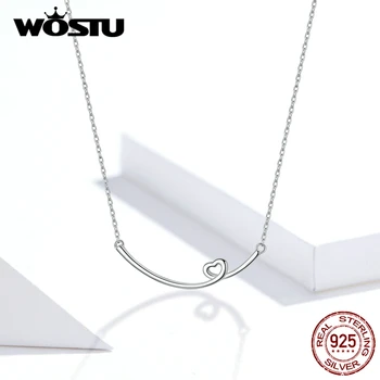 

WOSTU Genuine 925 Sterling Silver Happiness Heart Necklace Long Link Chain For Women Wedding Party Jewelry Gift FIN381