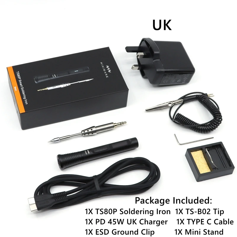 Miniware TS80P Soldering Iron Tip Replacement - B02, BC02, D25, K4, J02 Compatible With TS1C, TS80 - 100mm Length, Fast Heating Steel Tip