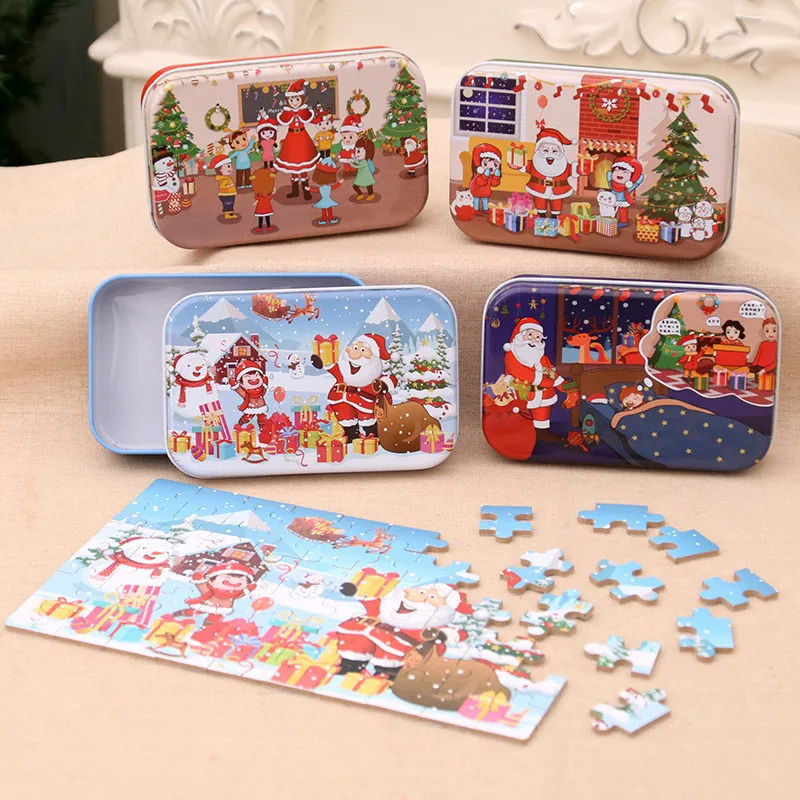 Merry Christmas Gift Baby Puzzle 3d Toys Iron Box Cards Cartoon Children's Toys Montessori Early Educational Game New Year Gifts