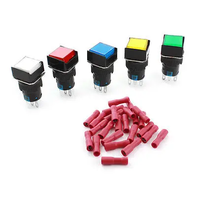 

5pcs DC 12V Pilot Lamp SPDT Momentary Push Button Switch + 25pcs Crimp Terminals