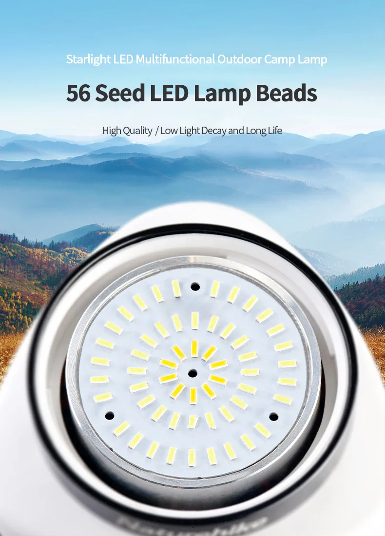 Naturehike 56 Seed LED Outdoor Lamp 6600mA Multifunctional Tricolor Camping Tent Lamp 22 Hour LED Camping Lamp Charging Treasure