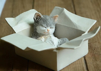 Box gray cat mouse Милые, миленькие в японском стиле(«Каваий»), Декор для дома, с изображением кота аксессуары фигурки животных Скульптура миниатюрная сказочная сад Ev Dekorasyon Aksesuarlar орнамент - Цвет: Box gray cat mouse