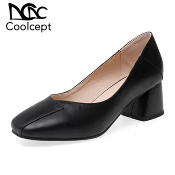 

CoolCept 2020 New Office Ladies Square Toe Pumps Chunky Heels Fashion Party Wedding Shoes Women Daily Retro Pumps Size 31-43
