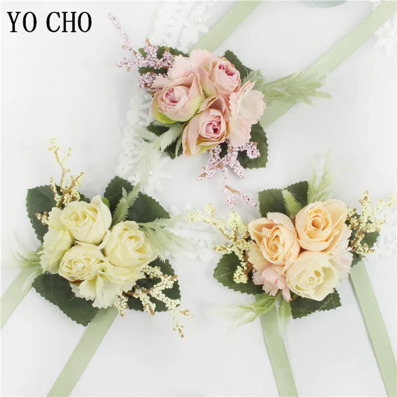 Damigelle d'onore Rose Bracciale in seta Fiori Mariage Sposo Corpetto Fiore all'occhiello Spille Spilla Fiori Ospiti Prom Accessori da sposa