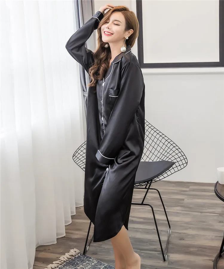 Night Robe Sleepwear Dress Women Sleepwear Female Spring And Autumn Model Silk Long Sleeve Nightdress Plus-sized Size Shirt Robe