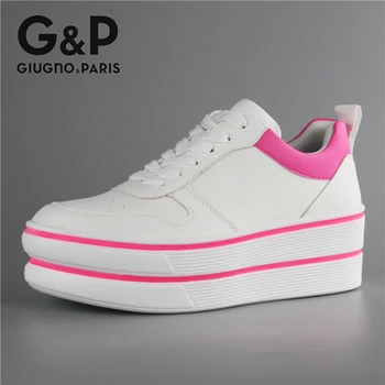 

White Platform Shoes Women Brand Sneakers Flats Comfortable Fluorescent Sneaker with Genuine Leather Insole