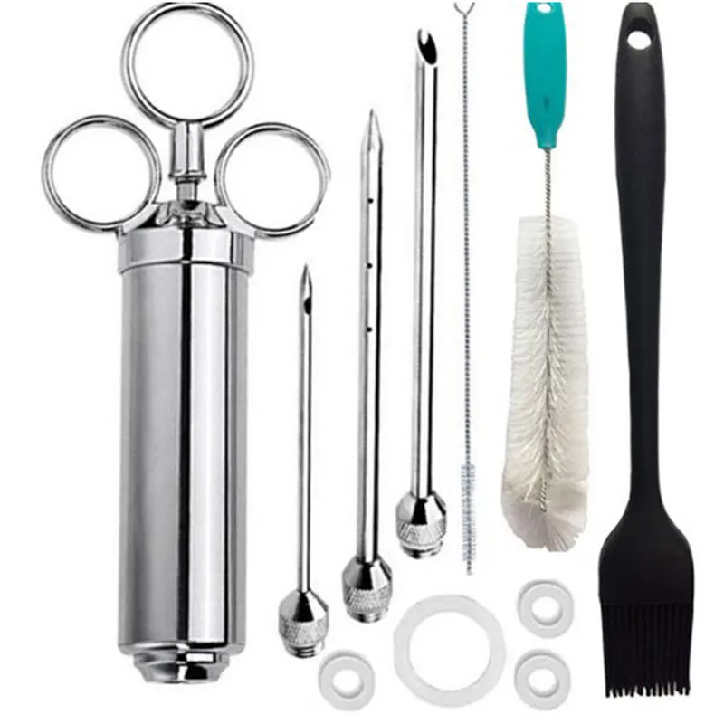 Grill 2-oz Marinade Seasoning Injector Meat Injectors Stainless Steel Cooking Syringe Injection With 2-5 Needles