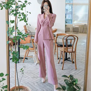 

2020 New Autumn temperament OL Business Formal Jumpsuits Women Slim Double-breasted Pink Rompers Office Lady Playsuit Long Pants