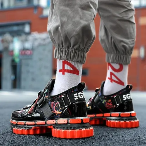 Осенняя Повседневная Уличная обувь в стиле хип-хоп; мужские модные спортивные кроссовки на массивном каблуке; прогулочная обувь; сетчатая танцевальная обувь; Tenis Masculino - Цвет: 2 style red