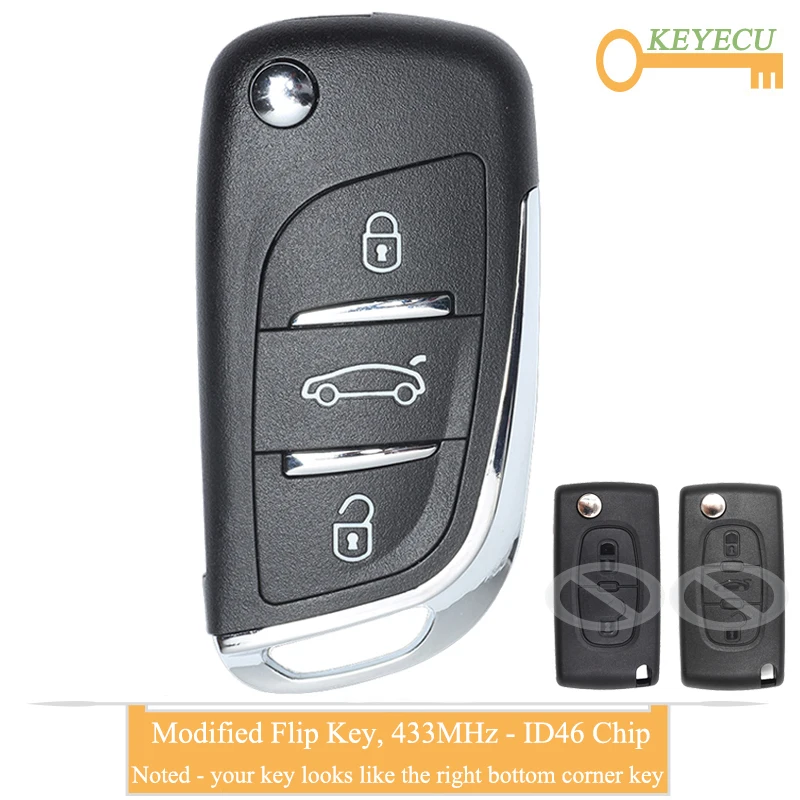 KEYECU Modified Flip Remote Car Key for Peugeot 207 208 307 308 408 Partner Fob 2/ 3 Button - ASK 433MHz ID46 Chip CE0523 | Автомобили и