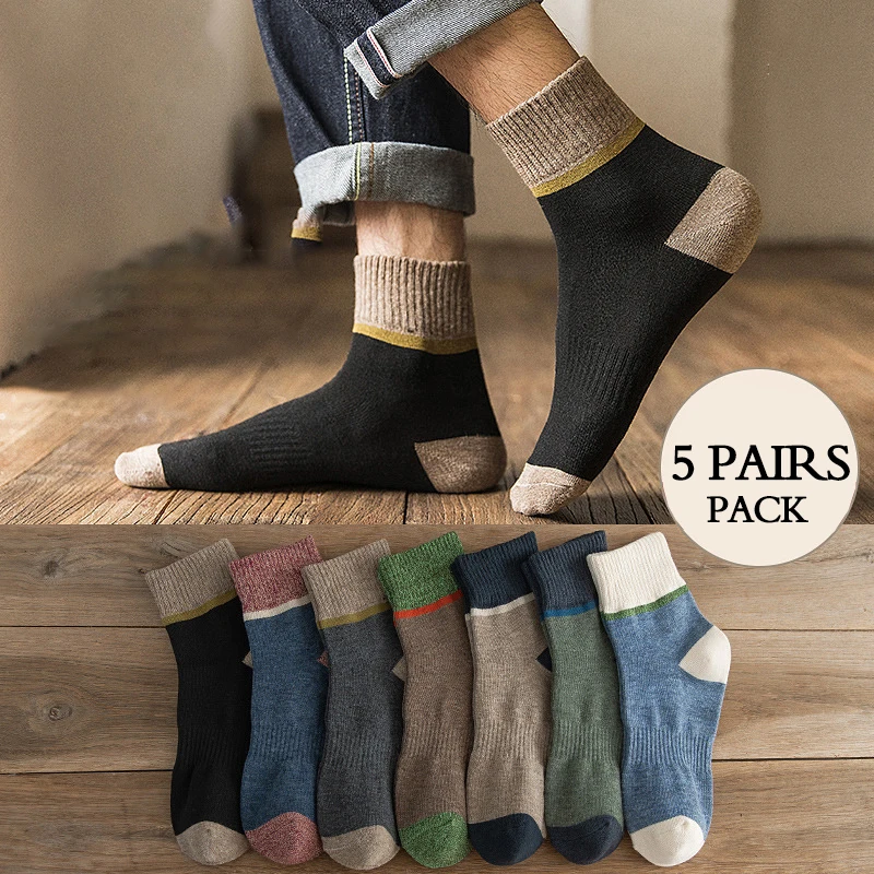 5 Pairs Pack Men Sports Socks Comfortable Pure Cotton Knee-High Socks Athletic Fitness Walking Yoga Sock Adult Male Cotton
