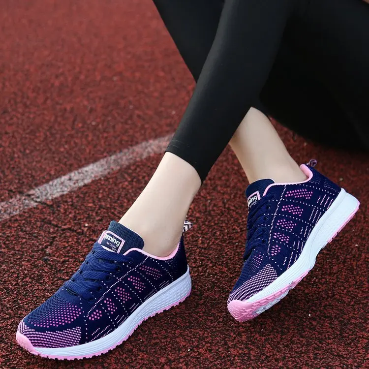 

Summer New Style Sports WOMEN'S Shoes Fly Woven Running Shoes Punched Sheet Surface Light Korean-style Women's Low Top Students