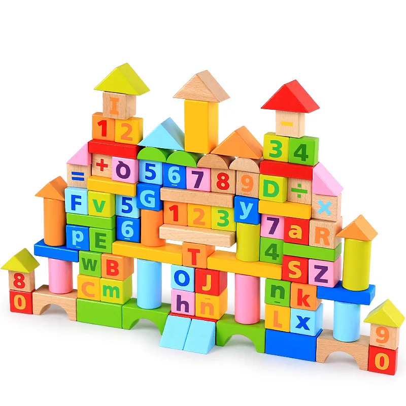 

Wooden 96 PCs with Numbers Lettered Building Blocks Children Early Education Shape Color Cognitive Heap Take Building Blocks Toy