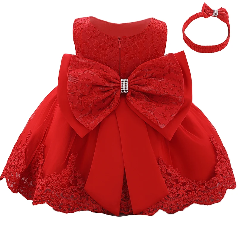Г. Зимнее платье на крестины с большим бантом для новорожденных девочек, платье для маленьких девочек, одежда платье принцессы для крещения от 2 до 1 года, платье для первого дня рождения - Цвет: Red