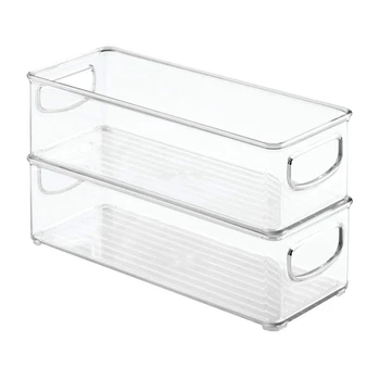 

2Pcs Stackable Plastic Food Storage Bin with Handles for Kitchen Pantry, Cabinet, Refrigerator, Freezer - Organizer
