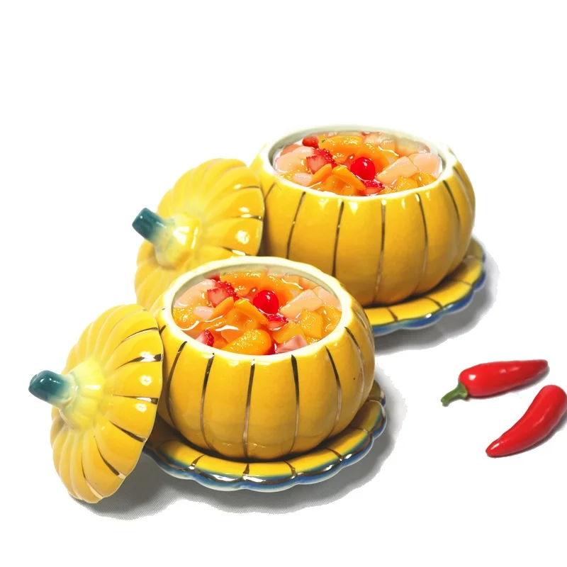 

Cute Ceramic Pumpkin Bowl Sugar Bowl with Lid Handle Salad Fruit Soup Ice Cream Bowl Kitchen Noodles Bowls Decor Home Tableware