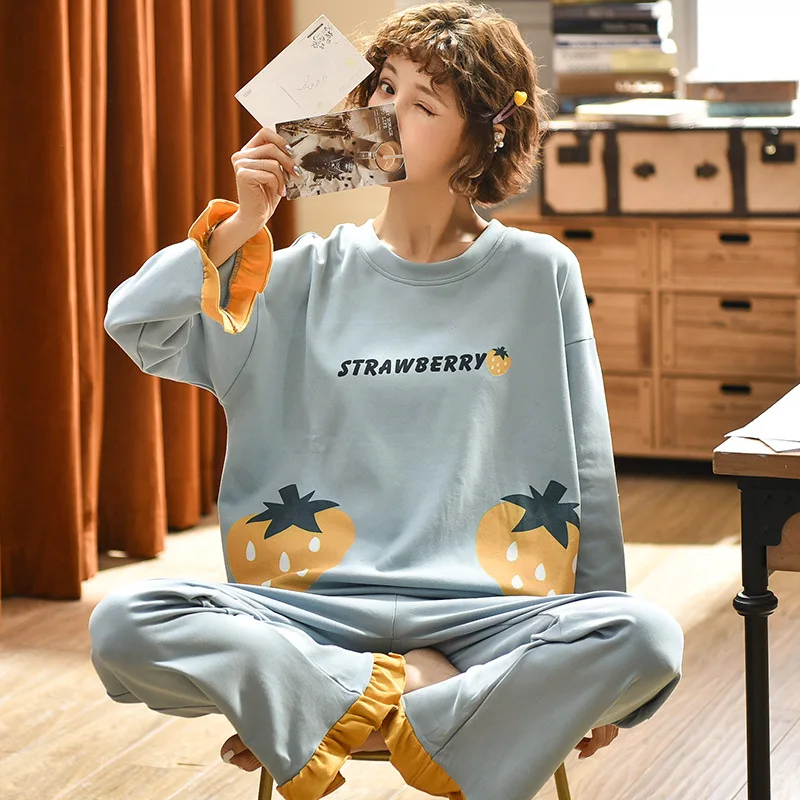 Женские пижамные комплекты осень-зима новые женские пижамы хлопковая одежда длинный топ комплект Женская пижама наборы Ночная рубашка Дамский сон