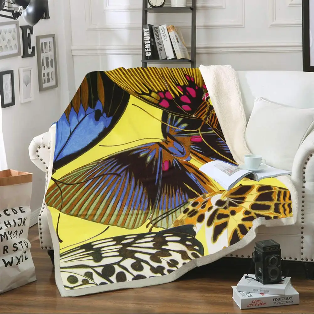 

Insect Series Throw Blanket Soft Sherpa Blanket Butterfly Patterns Print Bed Sofa Decorative Kids Blanket Bed Cover Winter Sheet