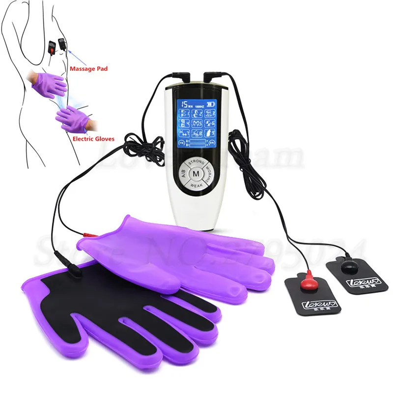 Adult game Electric Shock Kit Silicone Glove Electro Breast Body Massage Pad Sex Toys For Women Men Couples | Красота и здоровье