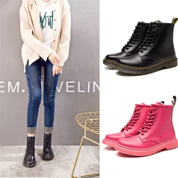 

Boot girl Autumn/winter flat bottom low heel British Martin boot girl leather middle tube girl couple leather ankle boot girl mo