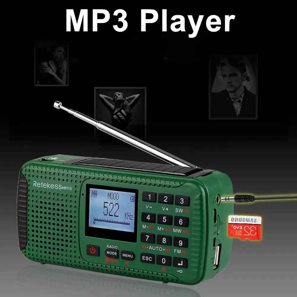 Retekess HR11S аварийное радио Ручной рукоятки солнечное FM/MW/SW Bluetooth MP3 плеер цифровой