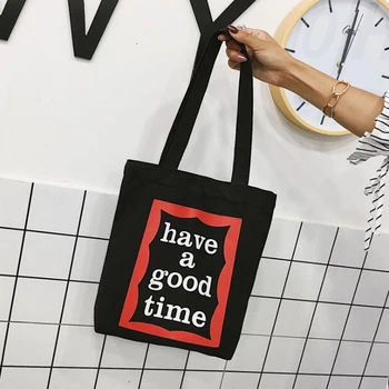

Vintage Harajuku Cartoon Casual Canvas Shoulder Bag 2020 Fashion New With Have A Good Time Letter Print Large Capacity Bag