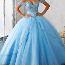 Светло-голубое Любимое Пышное Платье бальное платье Кристальный тюль платье для вечеринок с бусинами vestidos de 15 anos quinceanera