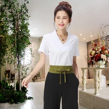 Женская мода медицинская Униформа косметолога спа туника костюм крест V шеи Топ короткий рукав или половина рукава и широкие брюки