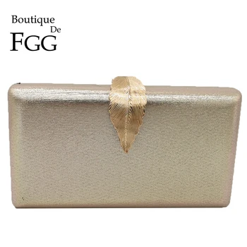 

Boutique De FGG Metal Leaf Clasp Women Fashion Day Clutches Chain Shoulder Handbags Crossbody Bag Ladies Formal Evening Bags