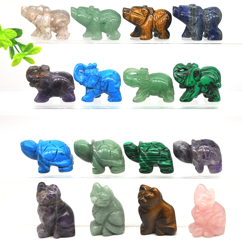 

1,5 "Кошка, слон, черепаха, медведь, исцеляющий кристалл, животное, резьба по камню, аметист, розовый кварц, драгоценный камень, карманный, пальмовые камни, подарок