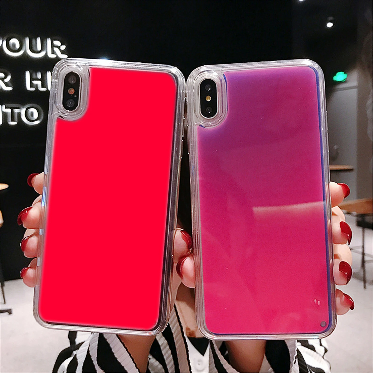 

Luminous Glowing Sand case for iphone 7 8 Transparent with Sparkles for iPhone XR 6 6S Plus 7Plus X XS Max Sand Back Cover Coque