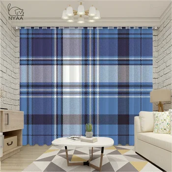 

Blue Vertical Stripes Curtains For Bedroom Cafe Living Room Curtains For Home Interior Window Curtain Ultra-Thin Micro Shading