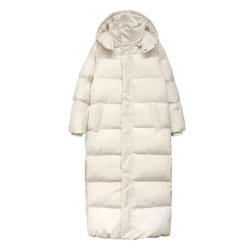 Длинное пуховое хлопковое пальто женская одежда свободная негабаритная теплая зимняя куртка парки утепленная стеганая Студенческая Женская куртка с капюшоном Q2001